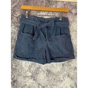 SO Blue Corduroy Cuffed Bow Pleated Short‎ Shorts High Rise Womens 1